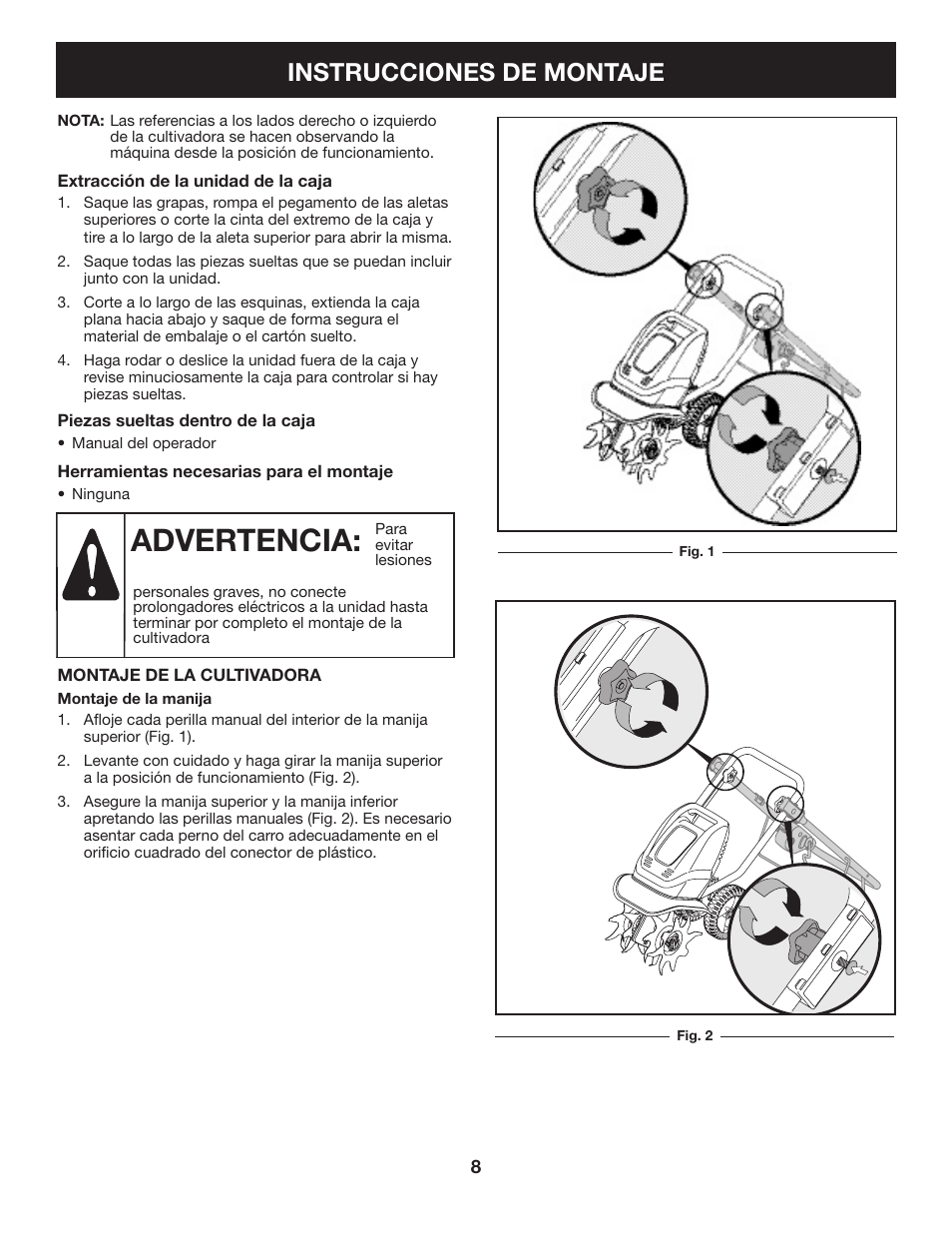 Advertencia, Instrucciones de montaje | Craftsman 316.2926 User Manual | Page 24 / 32