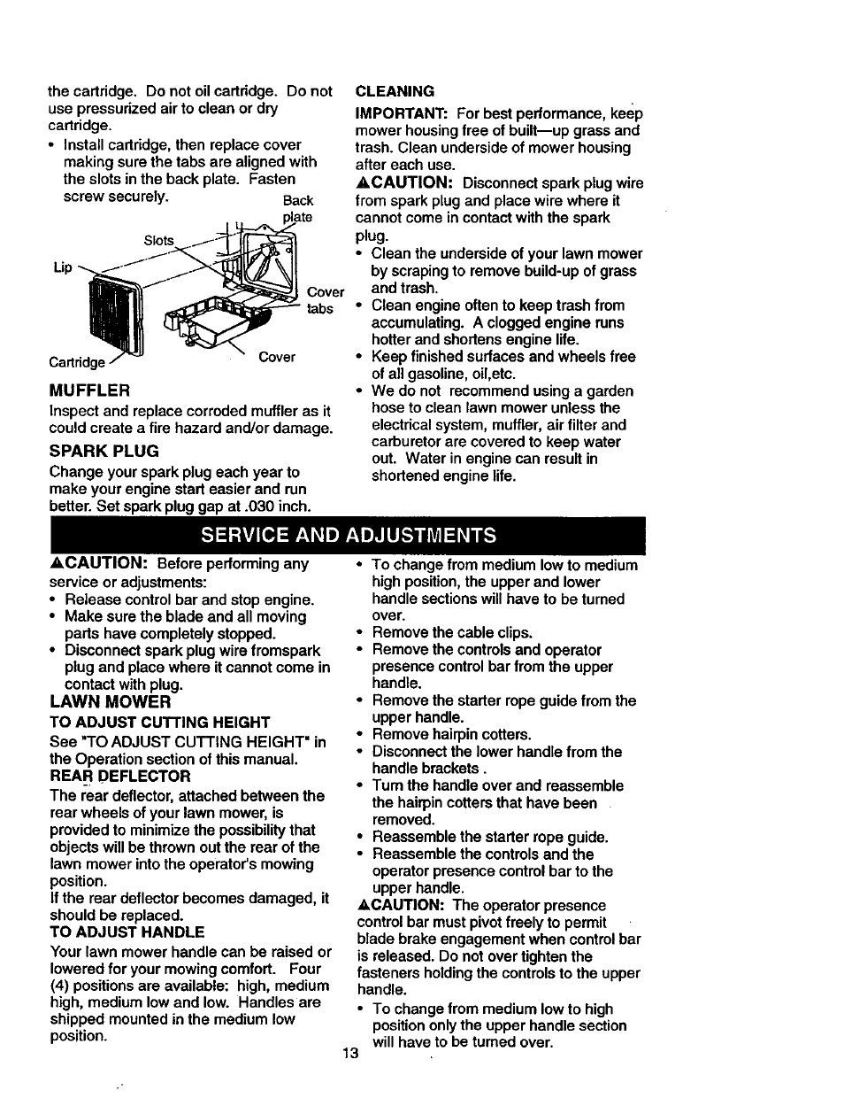 Service and adjustments | Craftsman 917.387402 User Manual | Page 13 / 29