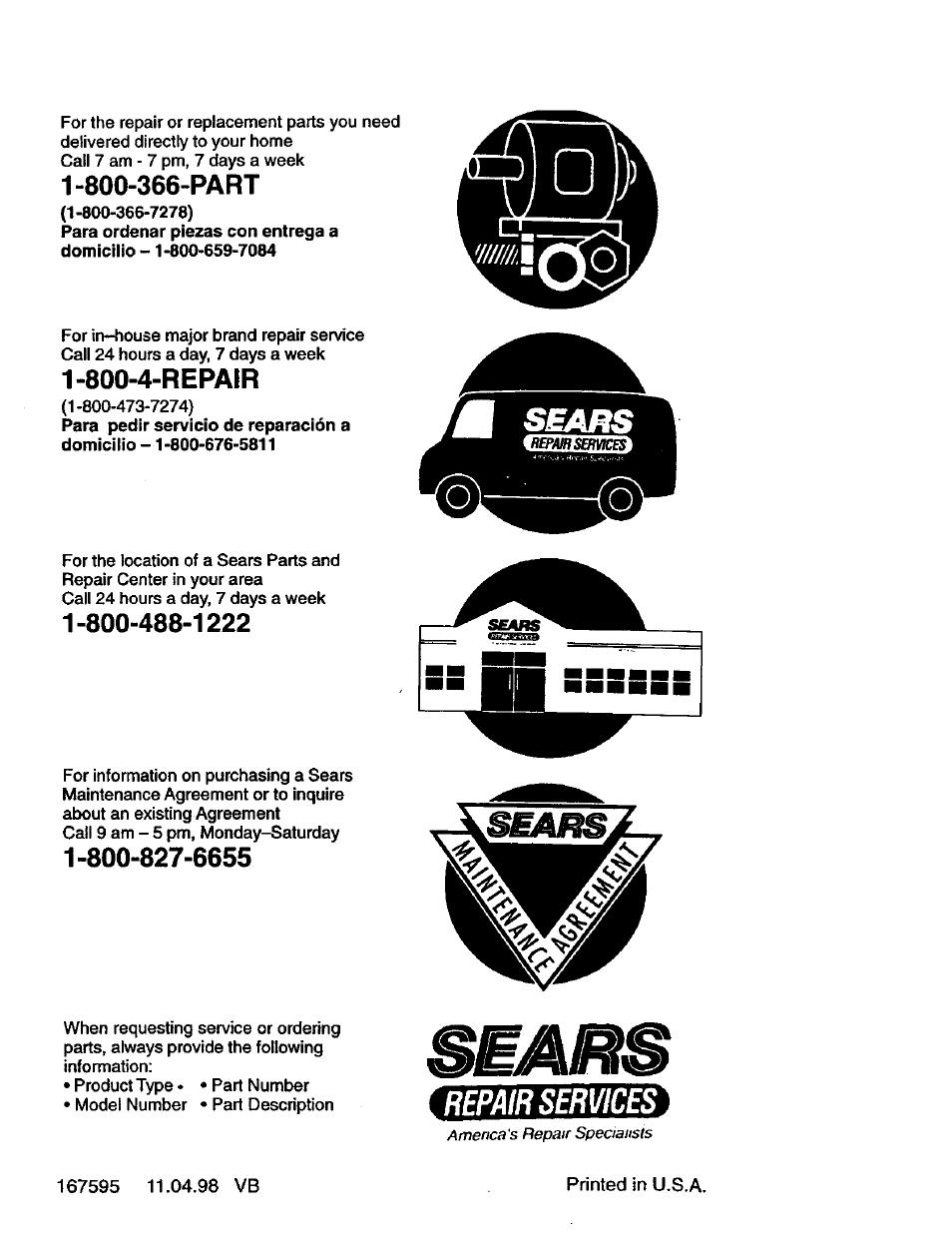 800-366-part, 800-4-repair, Repair services | Craftsman 917.387402 User Manual | Page 29 / 29