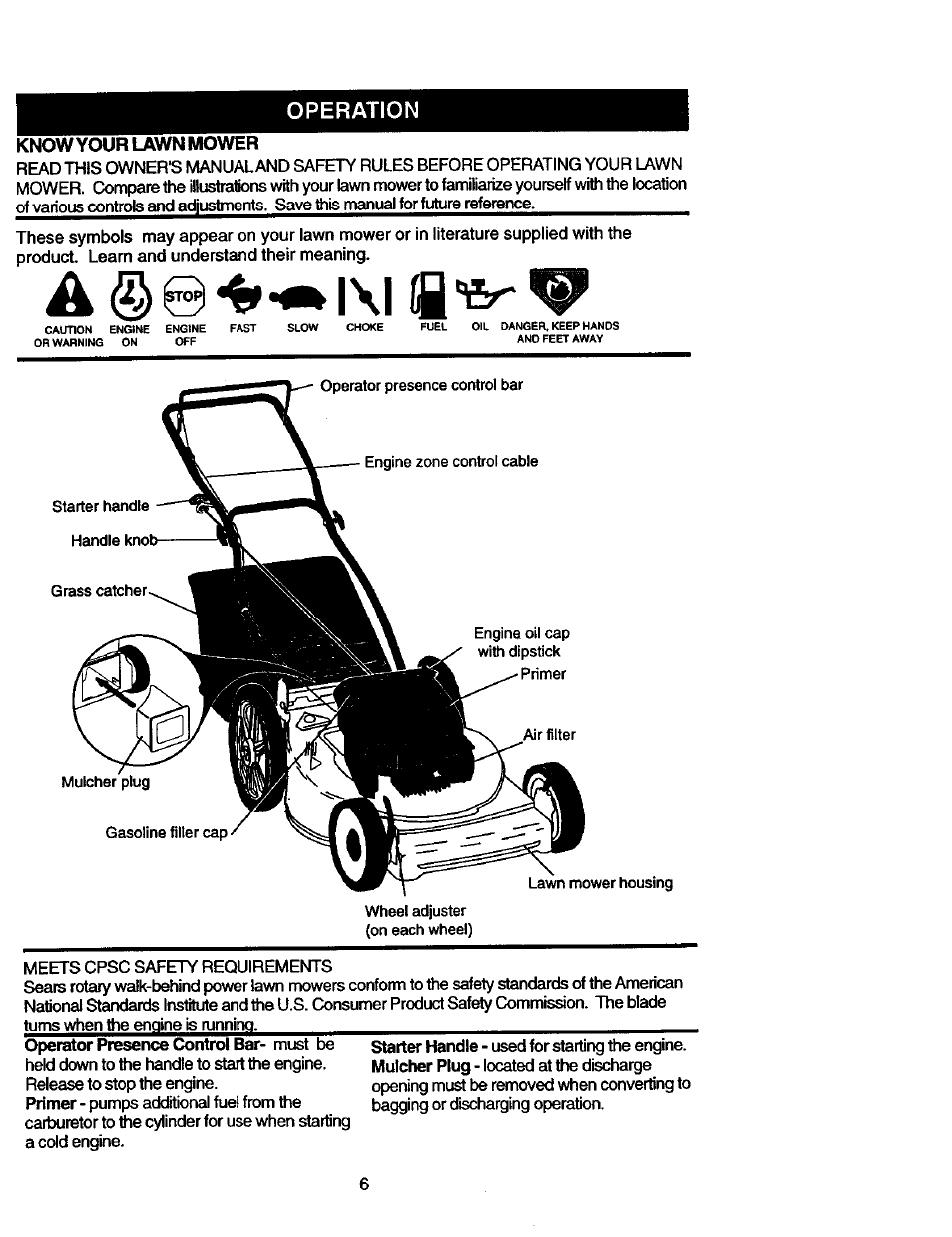 Operation, Know your lawn mower | Craftsman 917.387402 User Manual | Page 6 / 29