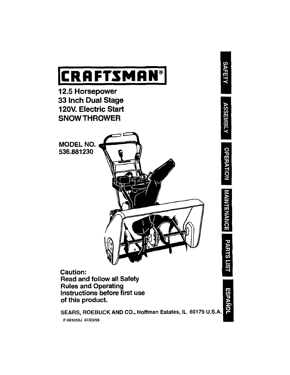 Craftsman 536.88123 User Manual | 24 pages