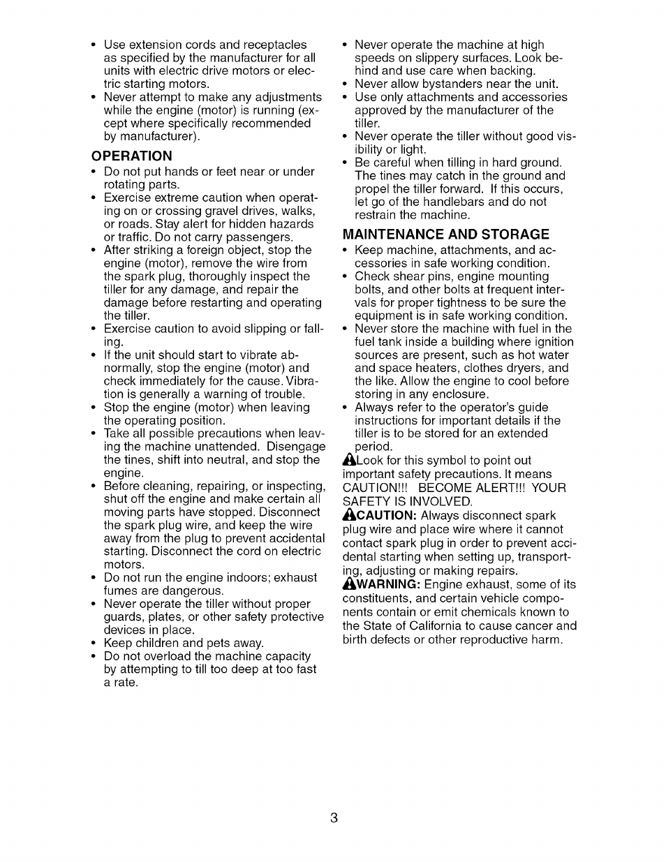 Operation, Maintenance and storage | Craftsman 917.296040 User Manual | Page 3 / 56