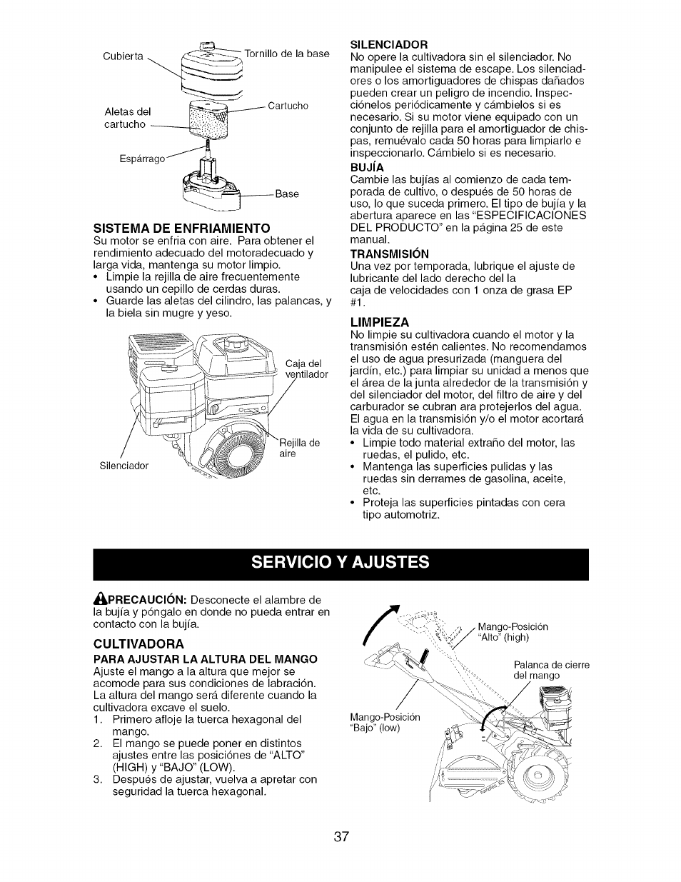 Servicio y ajustes | Craftsman 917.296040 User Manual | Page 37 / 56
