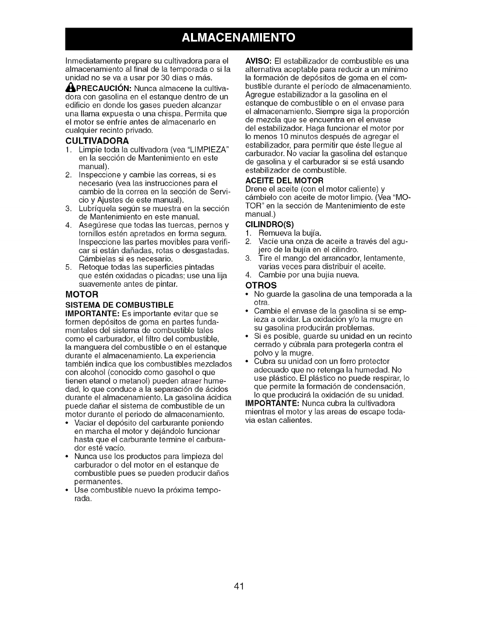 Almacenamiento | Craftsman 917.296040 User Manual | Page 41 / 56