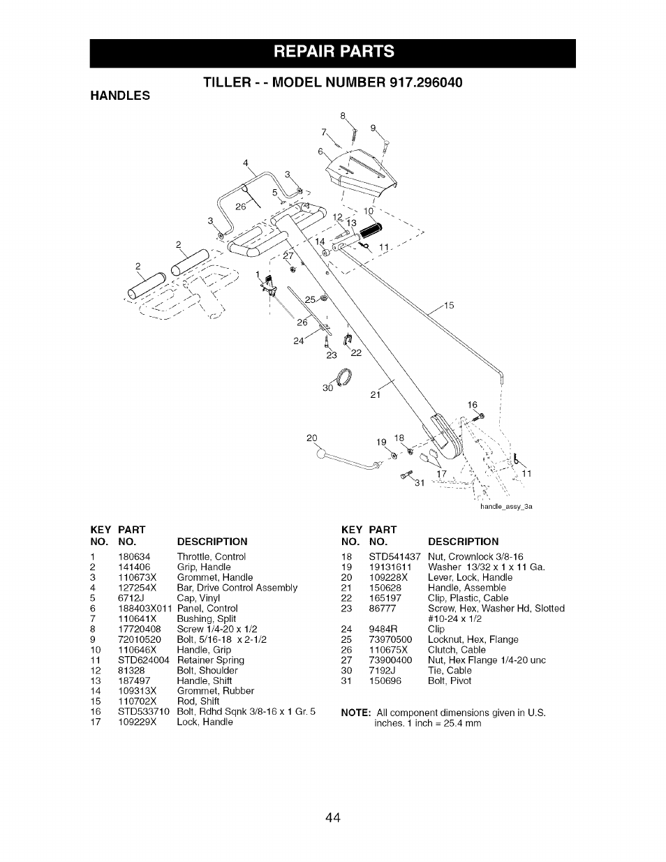 Repair parts | Craftsman 917.296040 User Manual | Page 44 / 56