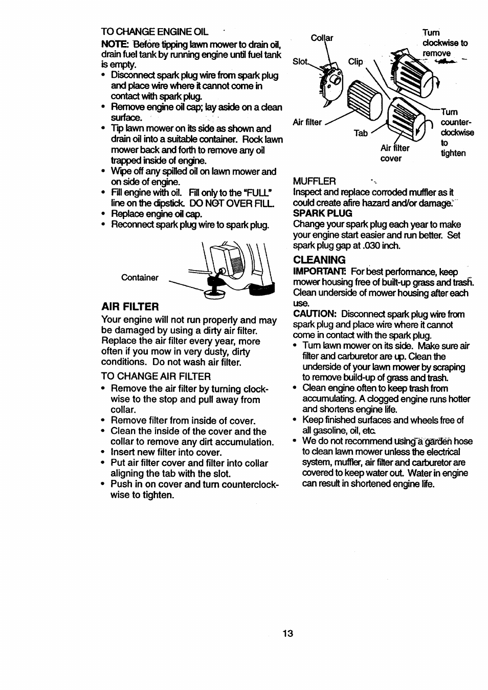 Air filter, Cleaning | Craftsman 917.377631 User Manual | Page 13 / 46