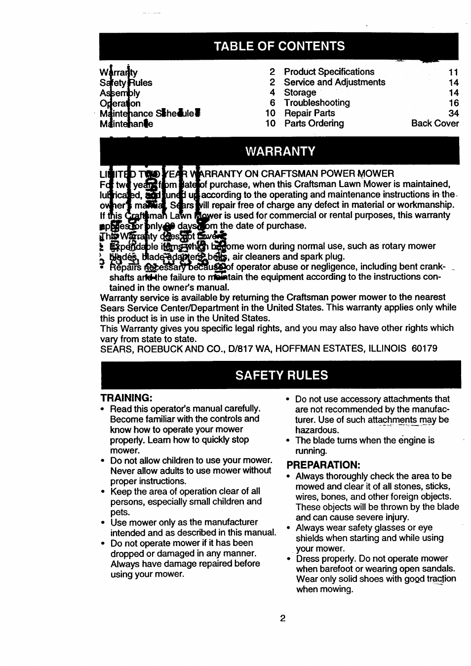 Training, Preparation | Craftsman 917.377631 User Manual | Page 2 / 46