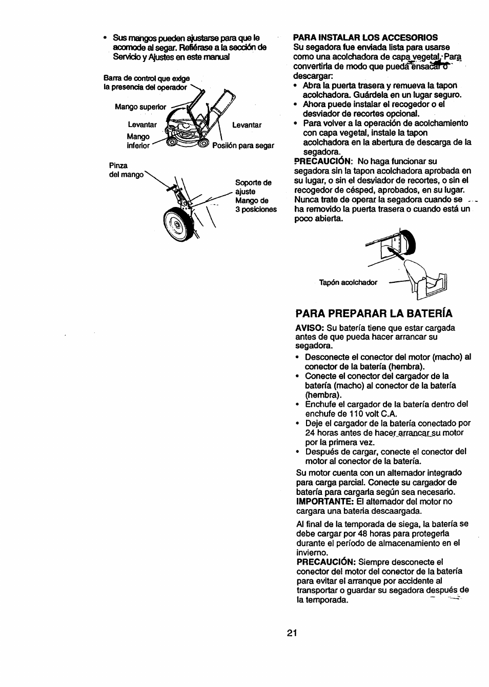 Para preparar la batería | Craftsman 917.377631 User Manual | Page 21 / 46