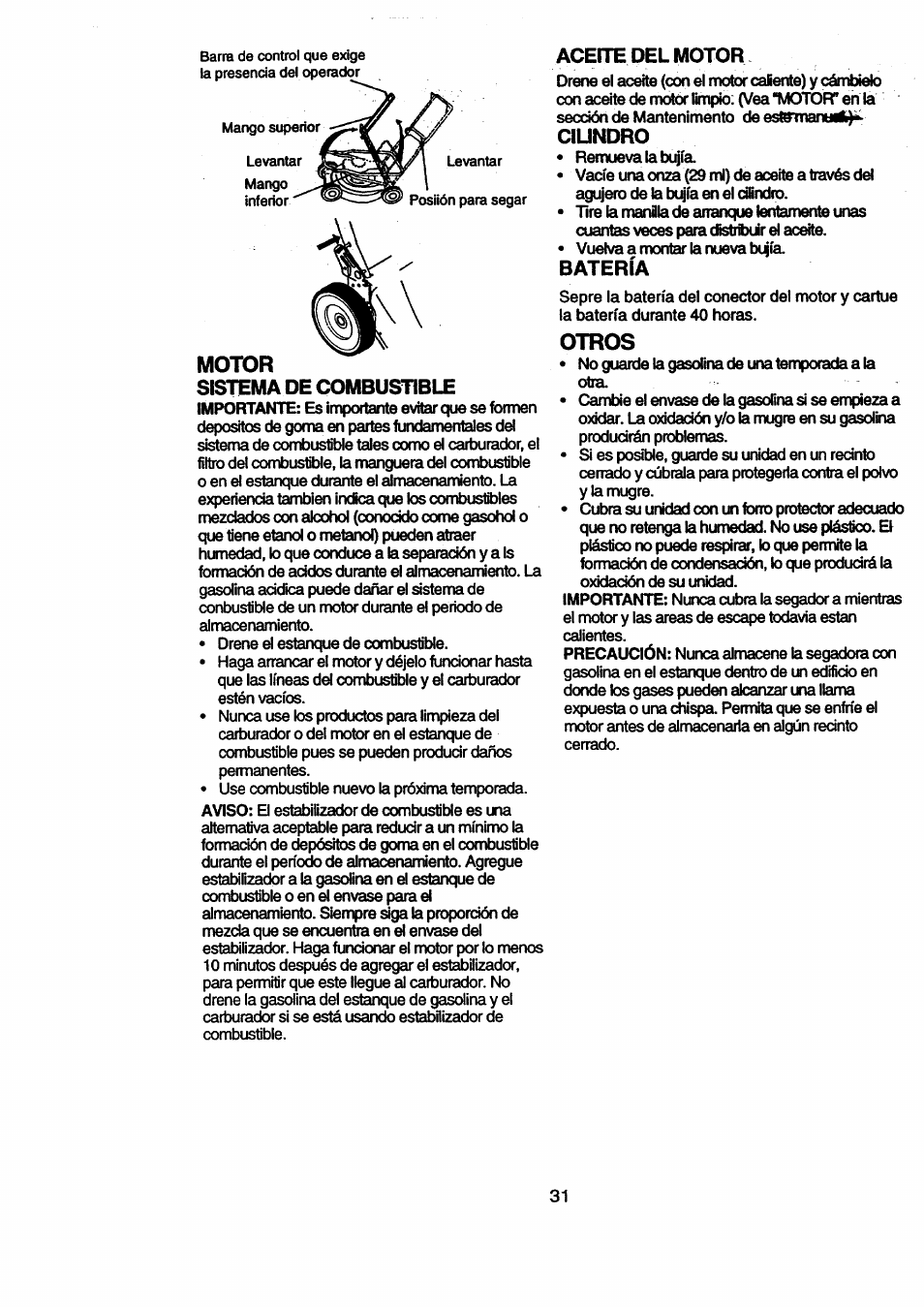 Motor sistema de combustible, Aceite del motor, Batería | Otros, Ciundro | Craftsman 917.377631 User Manual | Page 31 / 46