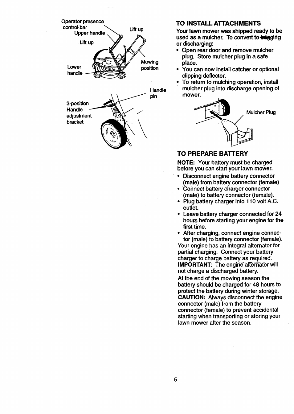 To install attachments, To prepare battery | Craftsman 917.377631 User Manual | Page 5 / 46