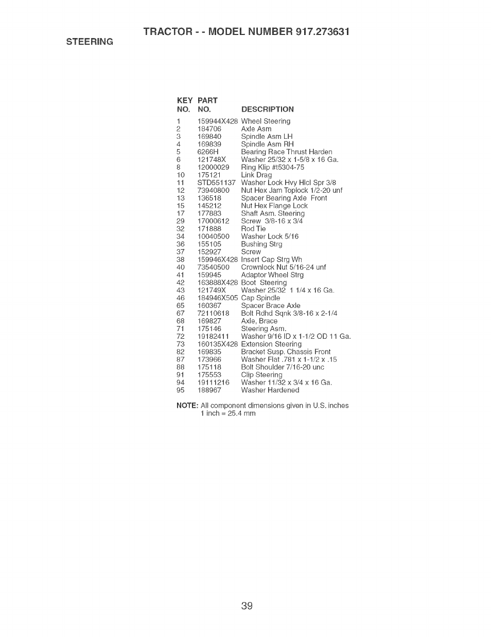 Steering | Craftsman 917.273631 User Manual | Page 39 / 56