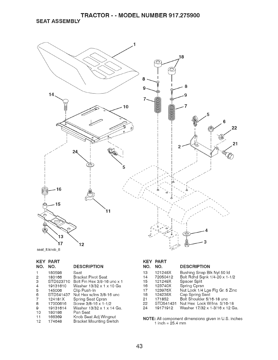Key part no. no | Craftsman 917.275900 User Manual | Page 43 / 60