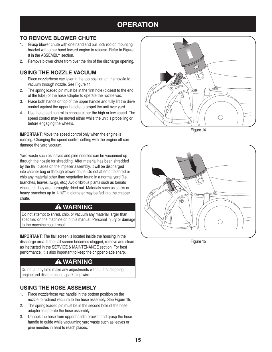 Operation, Warning | Craftsman 247.77013.0 User Manual | Page 15 / 60