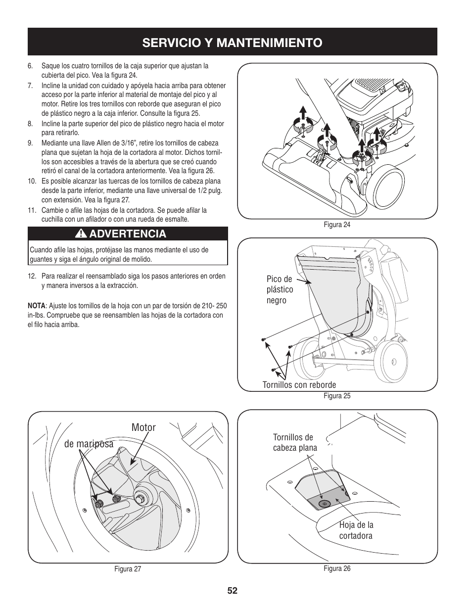 Servicio y mantenimiento, Advertencia | Craftsman 247.77013.0 User Manual | Page 52 / 60