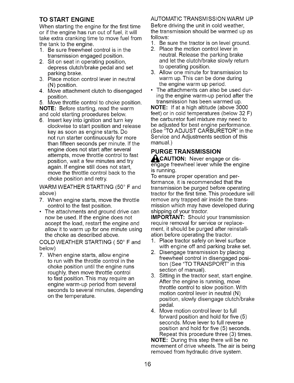 To start engine | Craftsman 917.274762 User Manual | Page 16 / 56