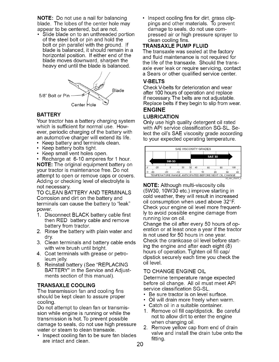 Battery, Transaxle cooling, V-belts | Engine, Lubrication | Craftsman 917.274762 User Manual | Page 20 / 56