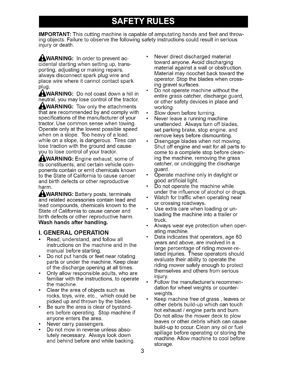 I. general operation, Safety rules | Craftsman 917.274762 User Manual | Page 3 / 56