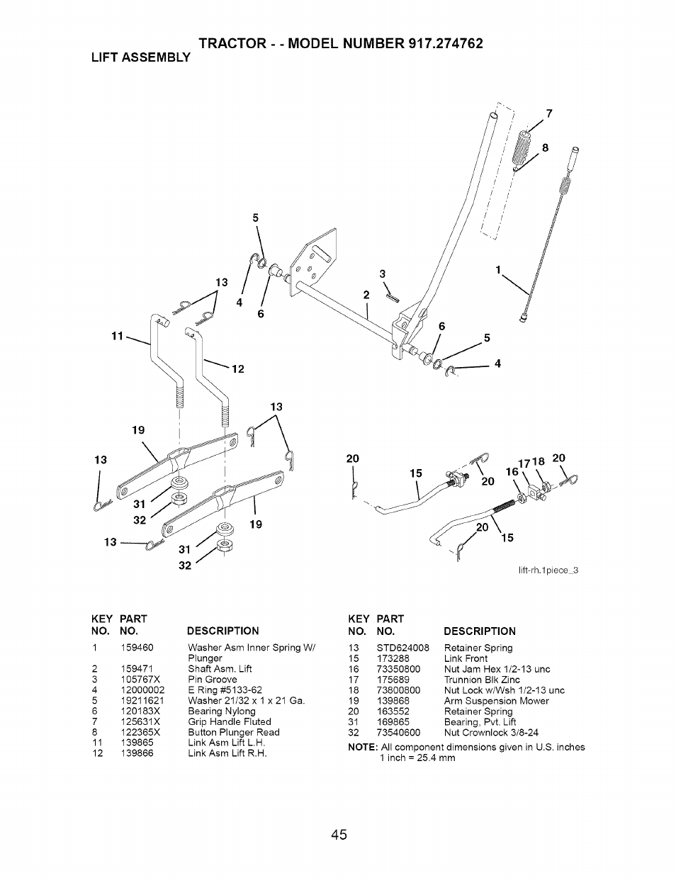 Lift assembly | Craftsman 917.274762 User Manual | Page 45 / 56