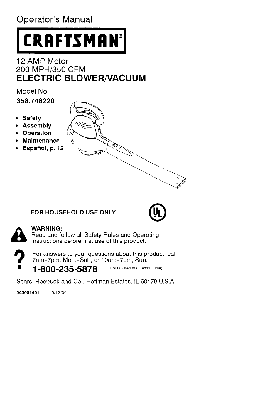 Craftsman 358.748220 User Manual | 23 pages