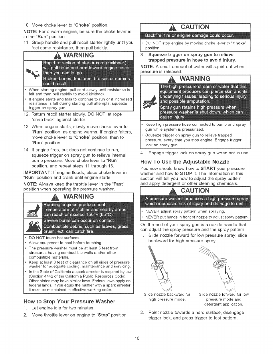 A warning, How to stop your pressure washer, Caution | Warning, Know your pressure washer | Craftsman 580.752310 User Manual | Page 10 / 48