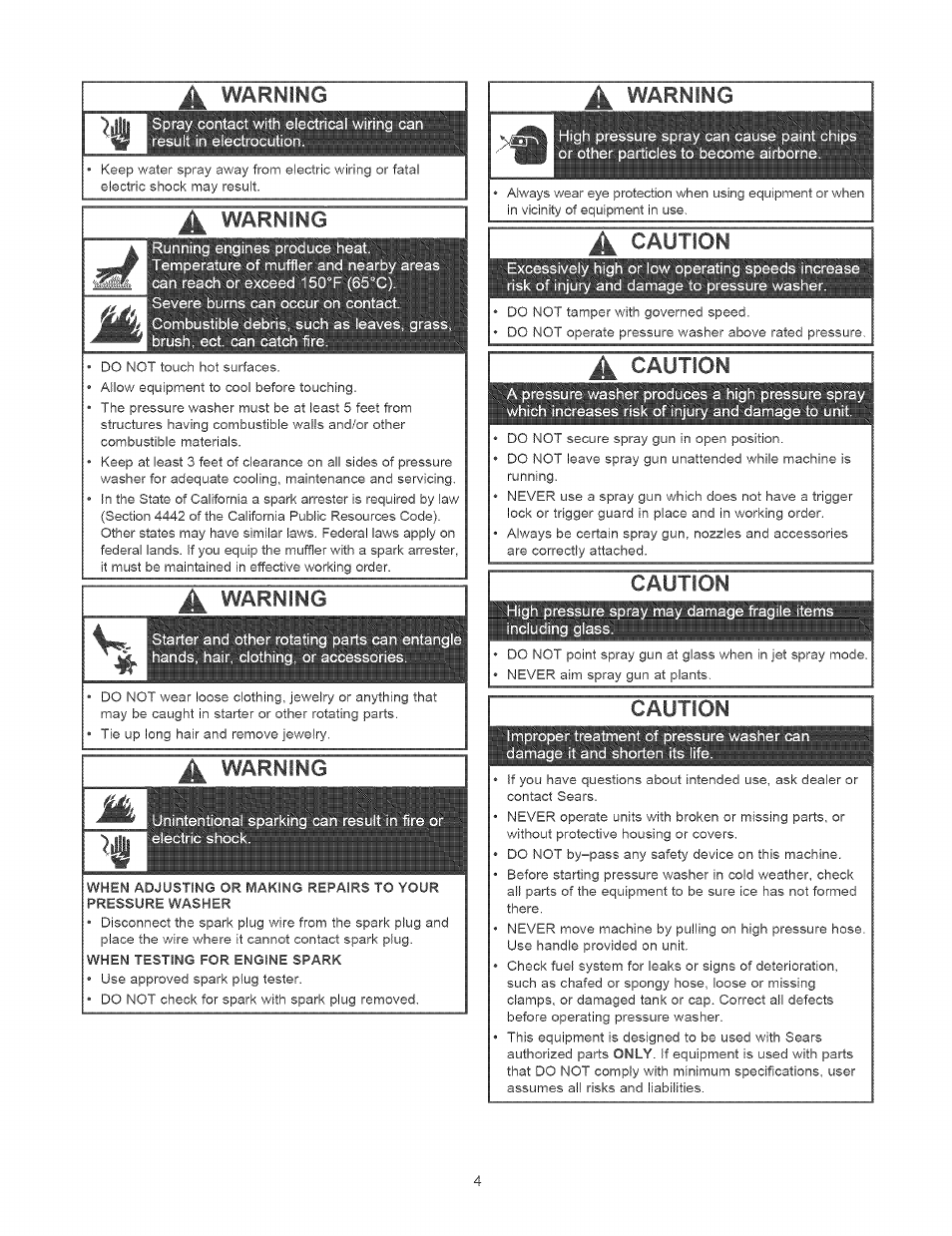 A: warning, Warning, Caution | Lggl | Craftsman 580.752310 User Manual | Page 4 / 48