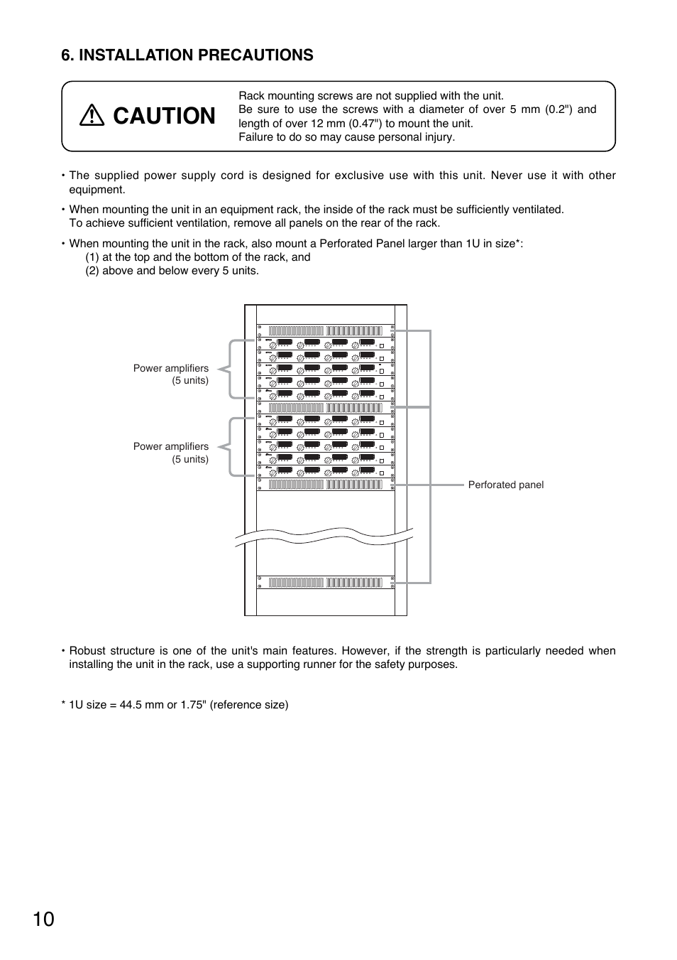 Caution, Installation precautions | Toa DA-250FH CU User Manual | Page 10 / 24