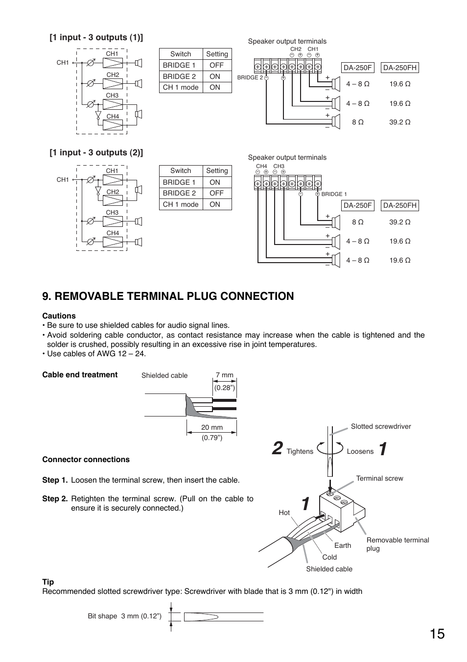 Removable terminal plug connection | Toa DA-250FH CU User Manual | Page 15 / 24