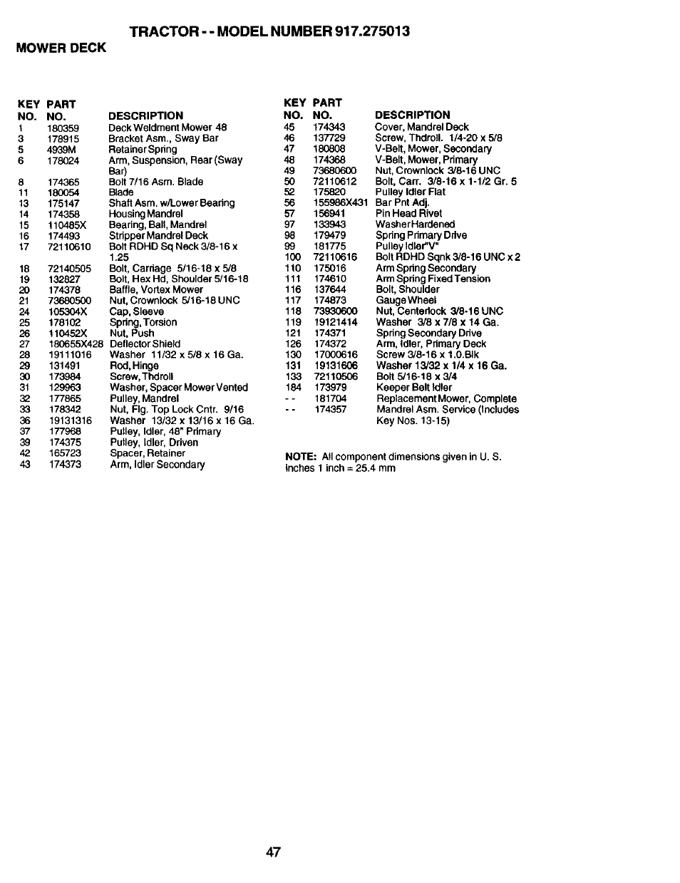 Mower deck | Craftsman 917.275013 User Manual | Page 47 / 60