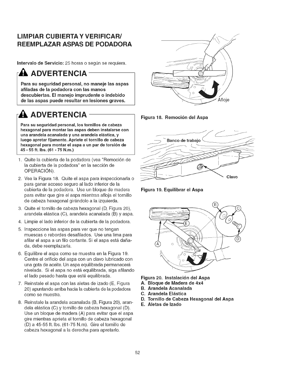 Advertencia | Craftsman 107.277700 User Manual | Page 52 / 100