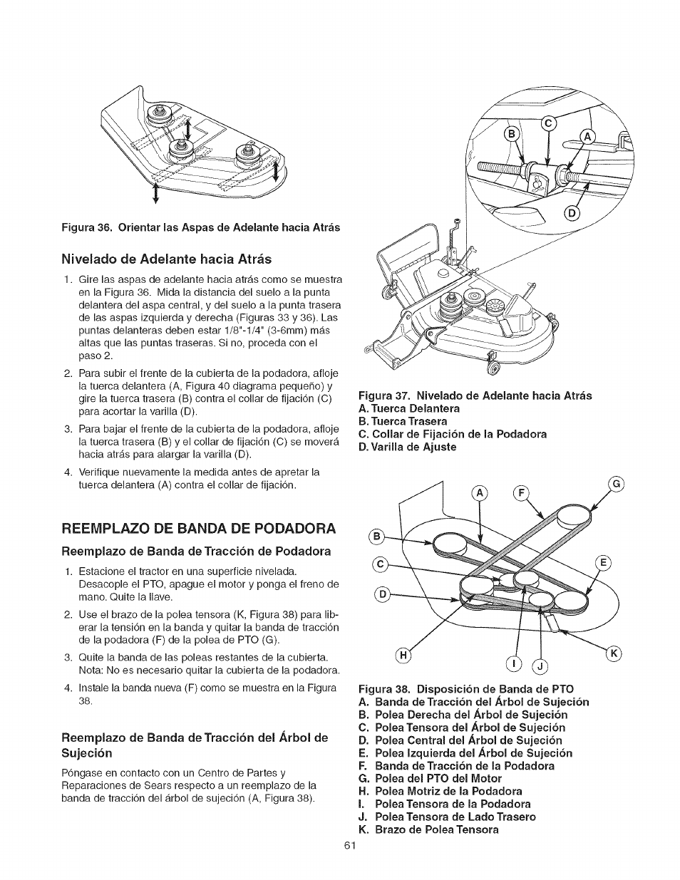 Reemplazo de banda de rodadora, Reemplazo de banda de tracción de rodadora | Craftsman 107.277700 User Manual | Page 61 / 100