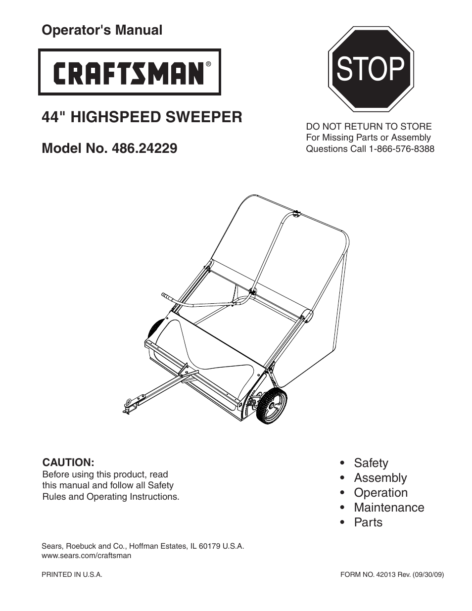 Craftsman HIGHSPEED SWEEPER 486.24229 User Manual | 16 pages