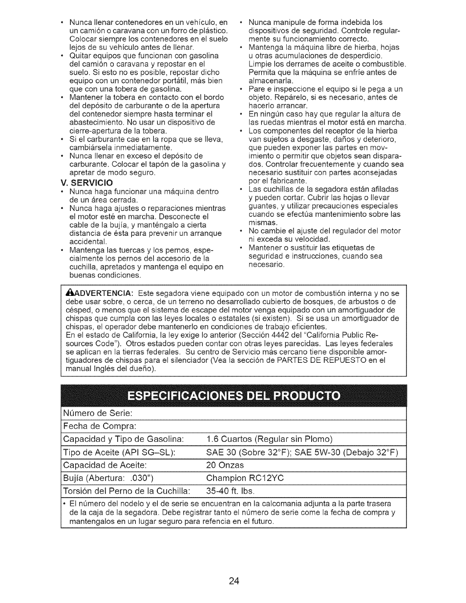 Servicio | Craftsman 917.377120 User Manual | Page 24 / 56