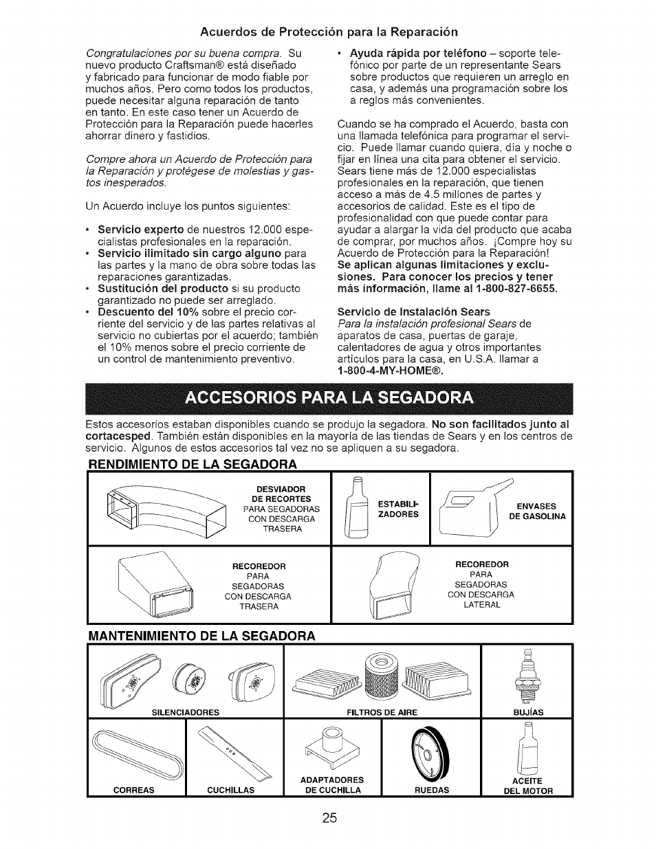 Acuerdos de protección para la reparación, 1 ft/l i | Craftsman 917.377120 User Manual | Page 25 / 56
