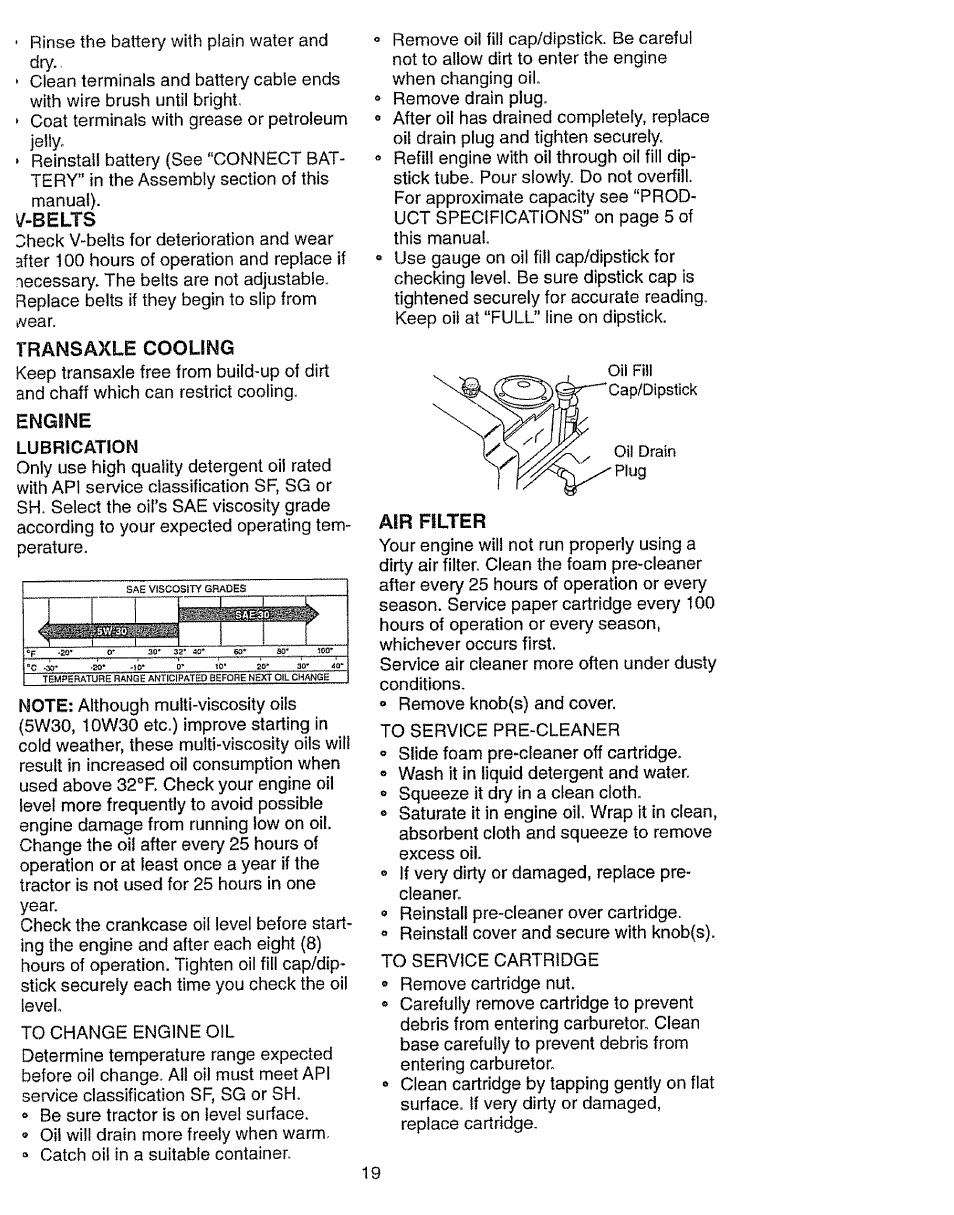 V-belts, Transaxle cooling, Engine | Air filter, I i i | Craftsman 917.270631 User Manual | Page 19 / 60