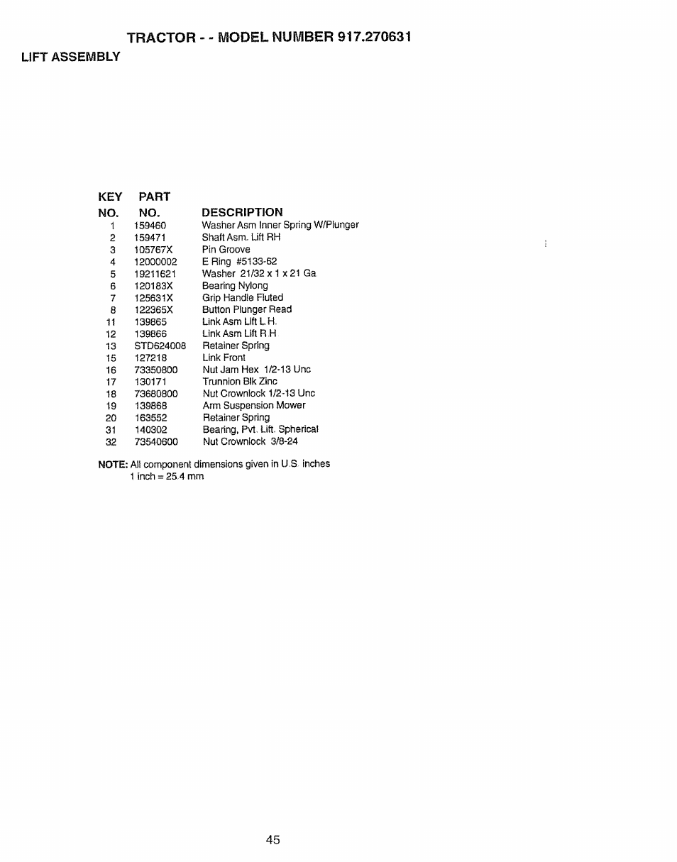 Lift assembly | Craftsman 917.270631 User Manual | Page 45 / 60