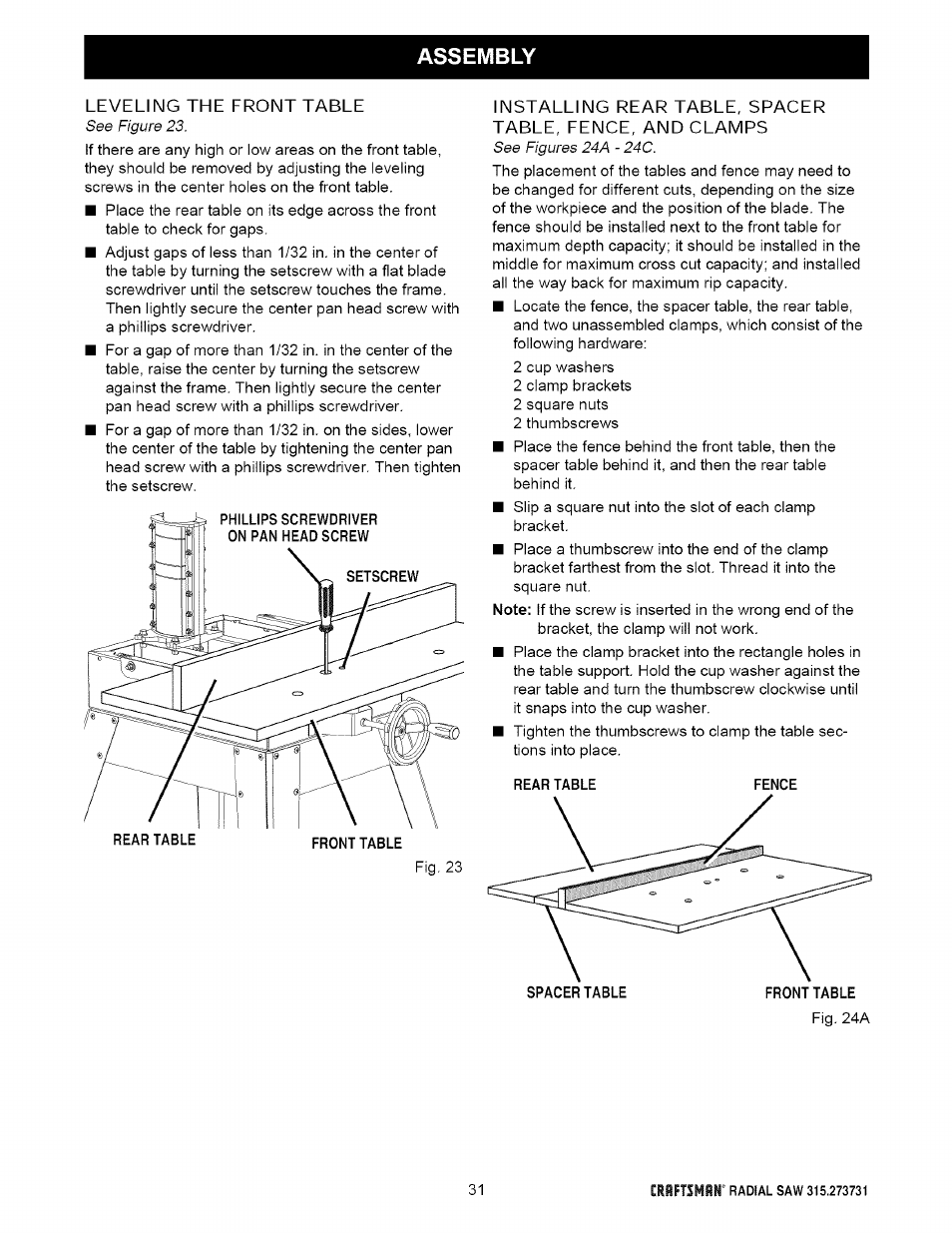 Assembly | Craftsman 315.273731 User Manual | Page 31 / 80