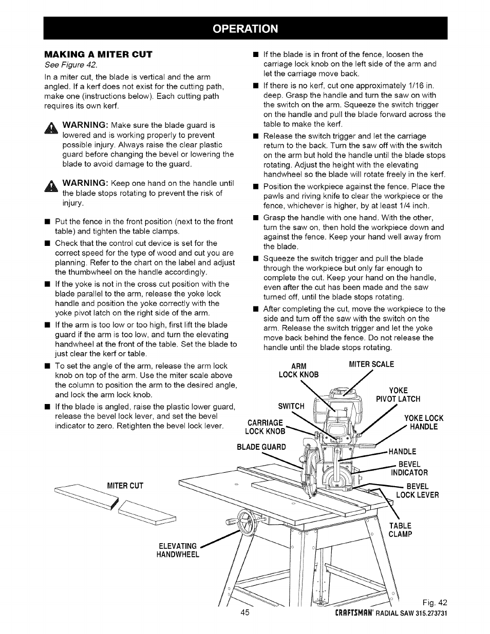 Operation | Craftsman 315.273731 User Manual | Page 45 / 80