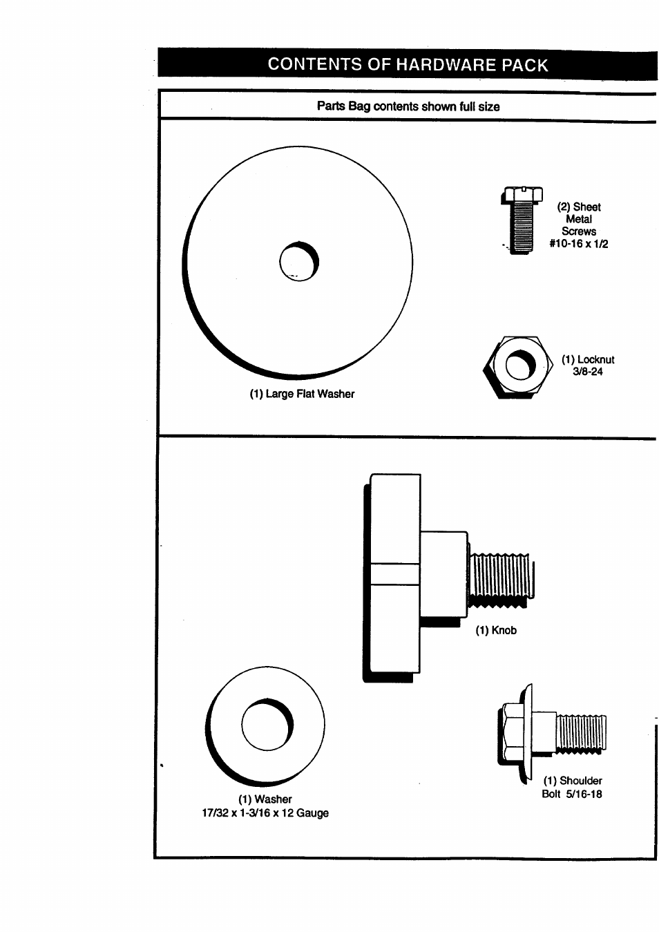 Contents of hardware pack | Craftsman 917.270512 User Manual | Page 6 / 60