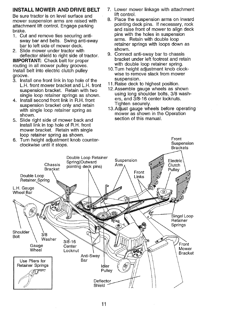 Install mower and drive belt | Craftsman 917.273062 User Manual | Page 11 / 68