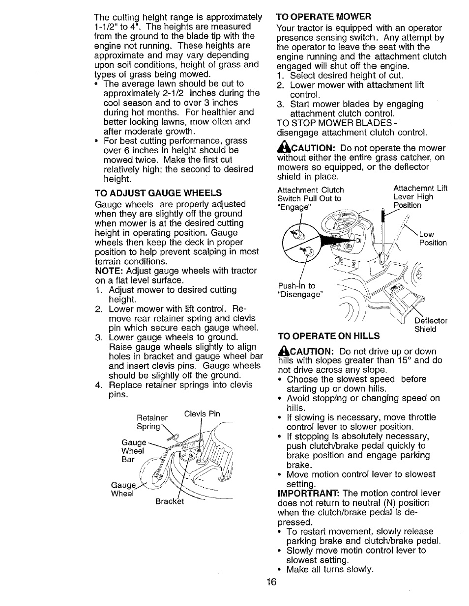 To adjust gauge wheels, Aution | Craftsman 917.273062 User Manual | Page 16 / 68