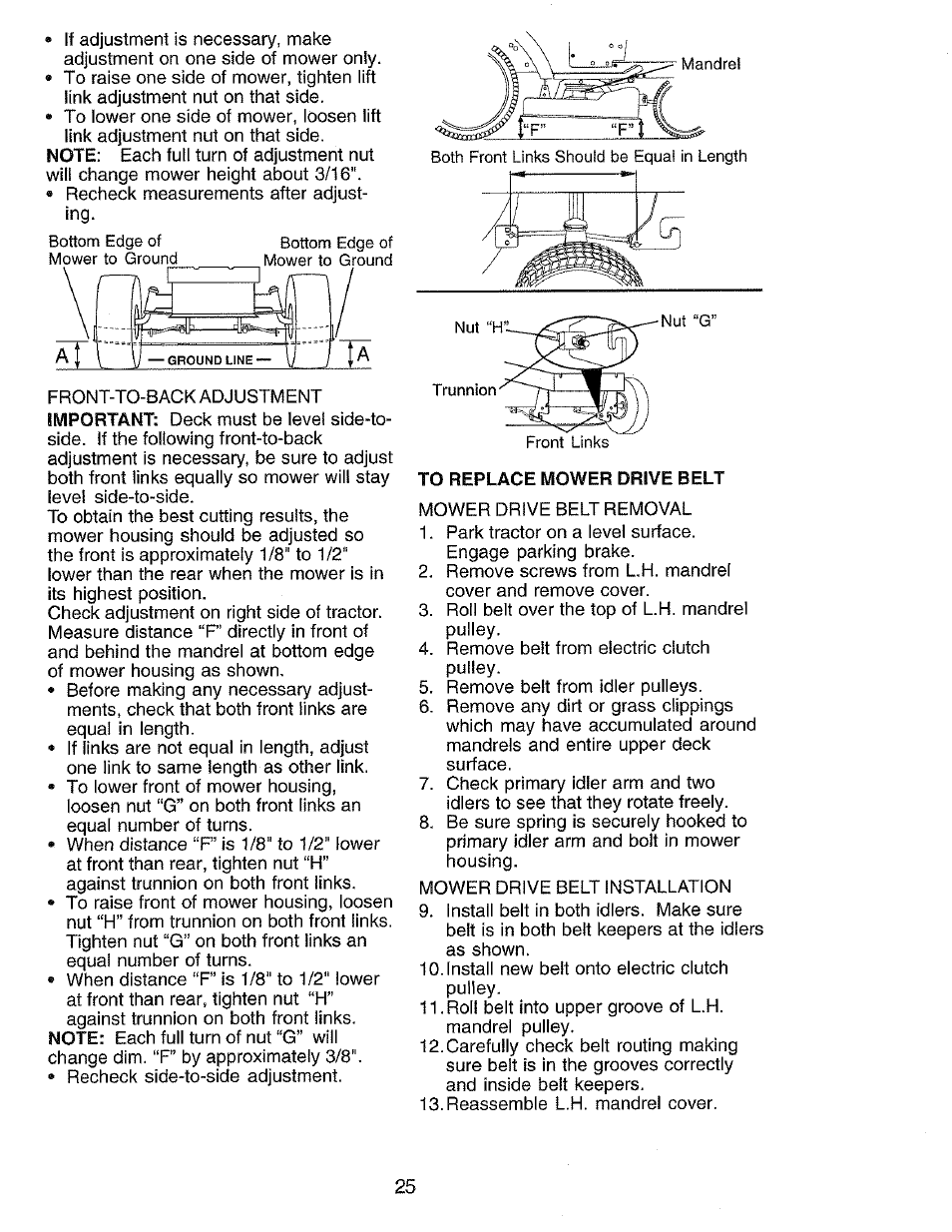 To replace mower drive belt | Craftsman 917.273062 User Manual | Page 25 / 68