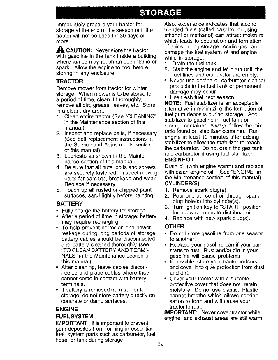 Tractor, Battery, Engine | Fuel system, Other | Craftsman 917.273062 User Manual | Page 32 / 68