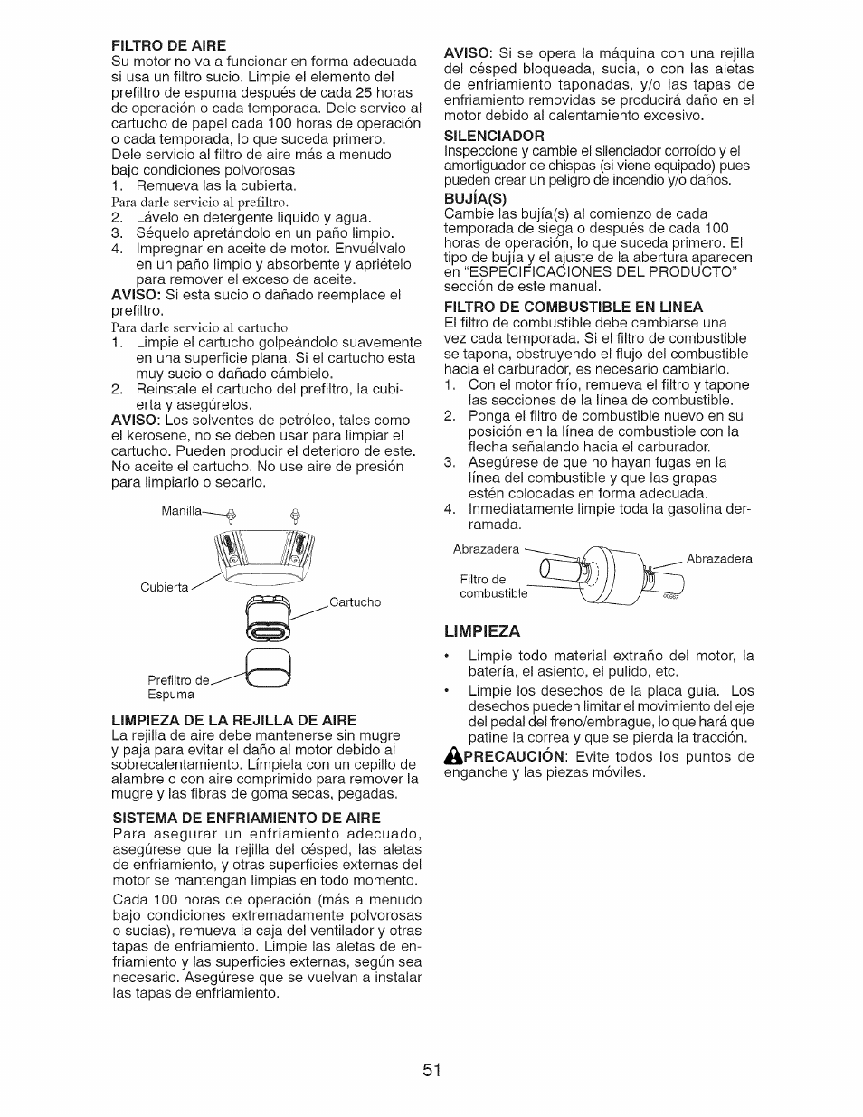 Limpieza | Craftsman 917.28928 User Manual | Page 51 / 64