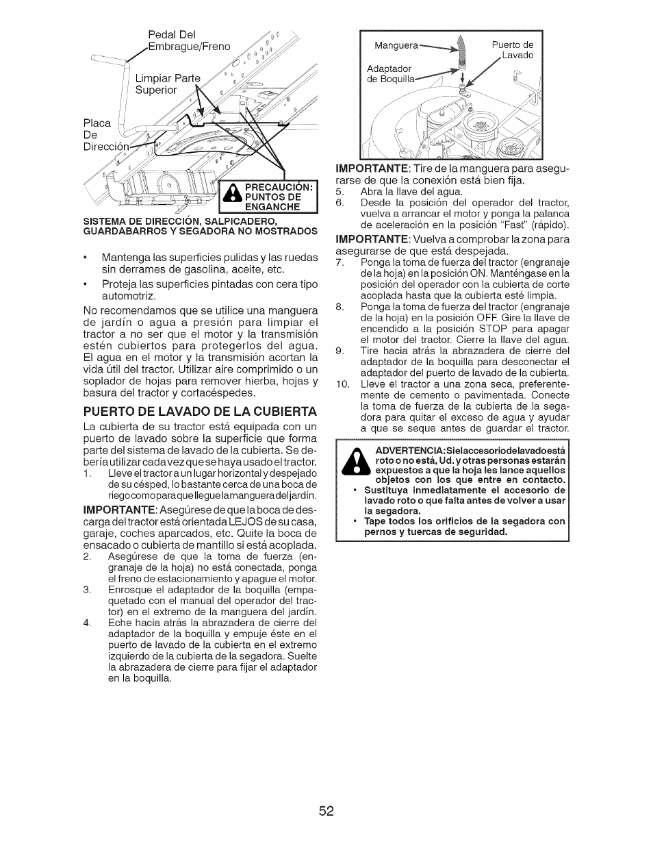Puerto de lavado de la cubierta | Craftsman 917.28928 User Manual | Page 52 / 64