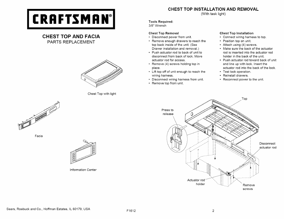 Chest top and facia, Crrftsmrn | Craftsman 706.596690 User Manual | Page 2 / 35