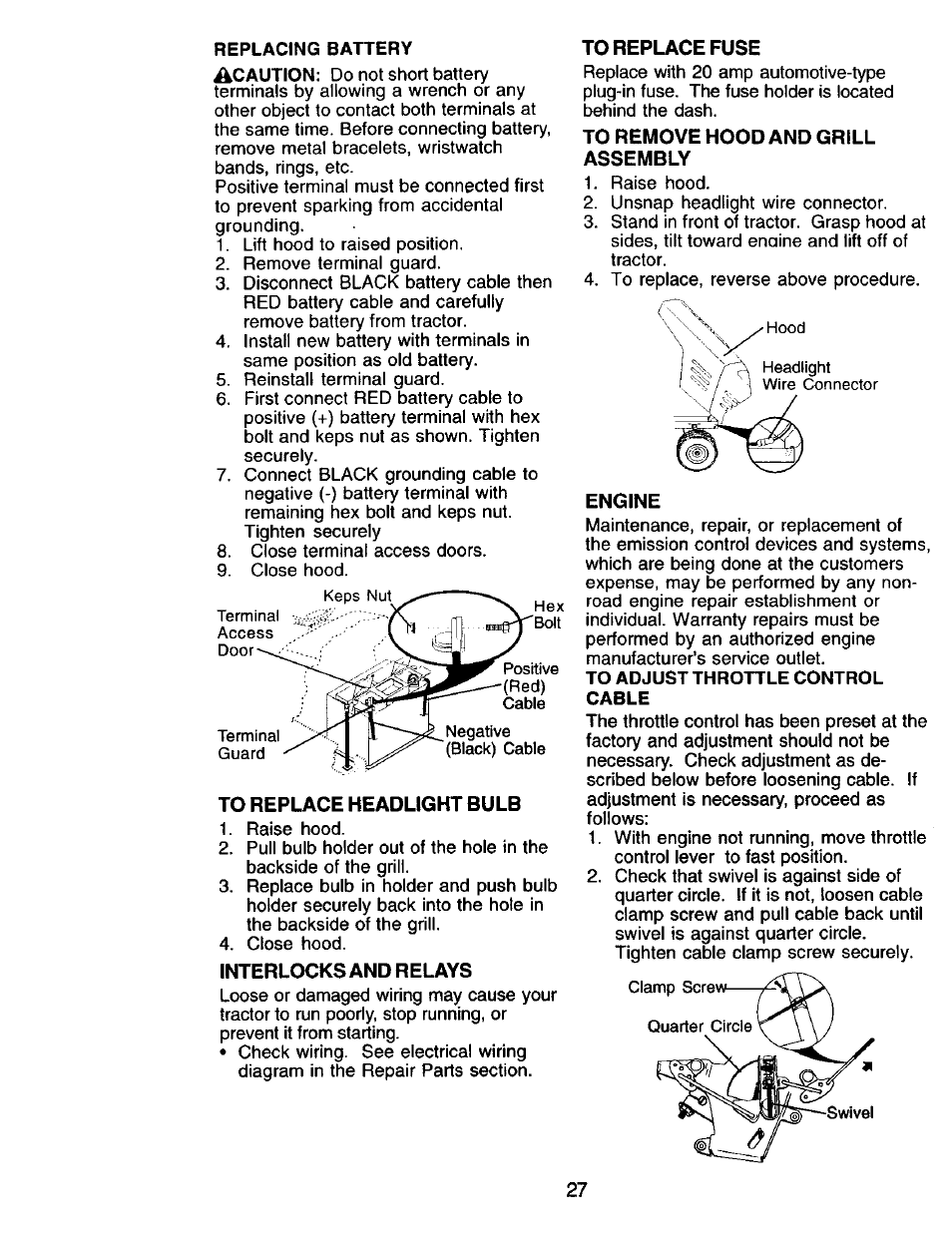 To adjust throttle control cable | Craftsman 917.271815 User Manual | Page 27 / 60