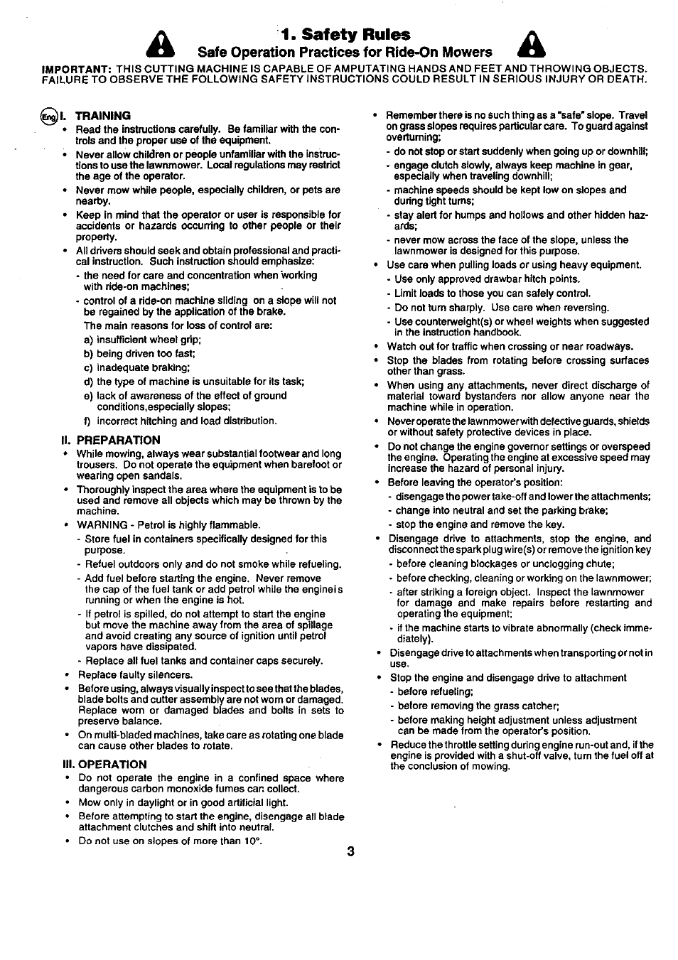 I. training, Fl. preparatfon, Iii. operation | Safety rules | Craftsman 25949 User Manual | Page 3 / 68