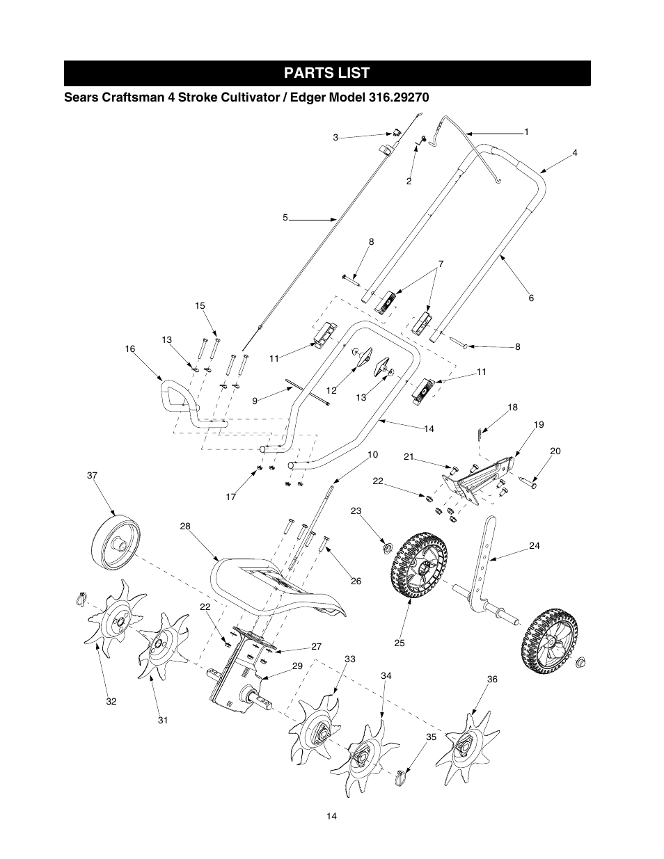 Parts list | Craftsman 316.2927 User Manual | Page 14 / 32