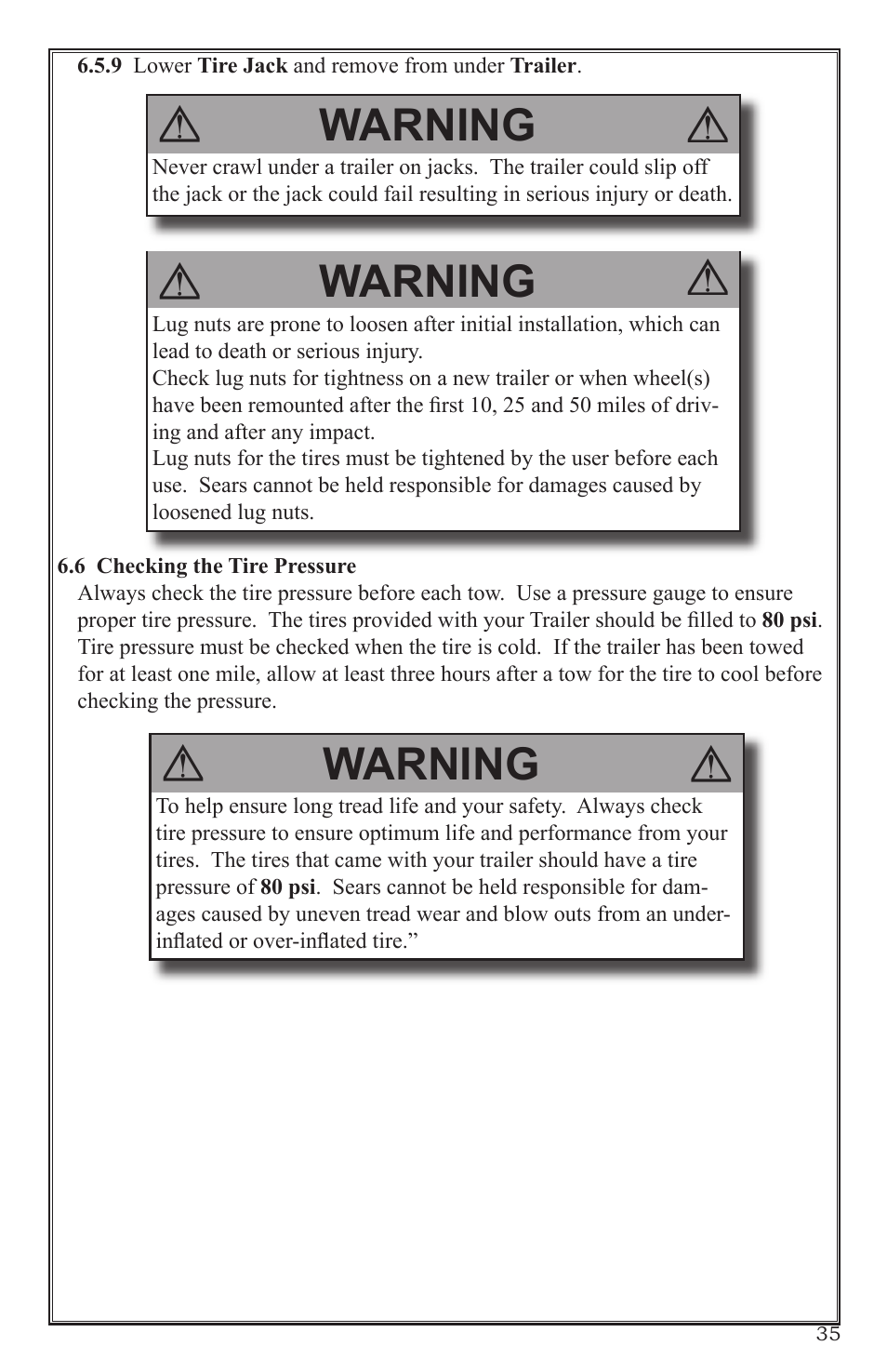 Warning | Craftsman 0220 User Manual | Page 35 / 56