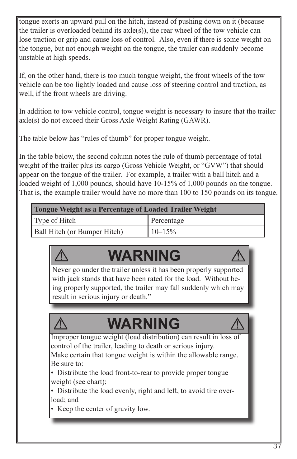 Warning | Craftsman 0220 User Manual | Page 37 / 56